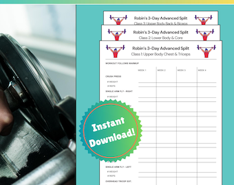 Robin Arzon 3-Day Advanced Split Tracker, Weights and Reps Log for Peloton Strength Program