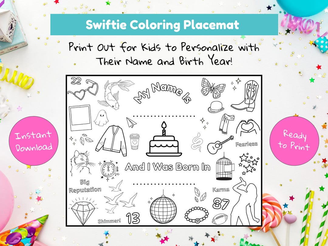 Swiftie Eras Coloring Page – Custom Printable Placemat – Swiftie ...
