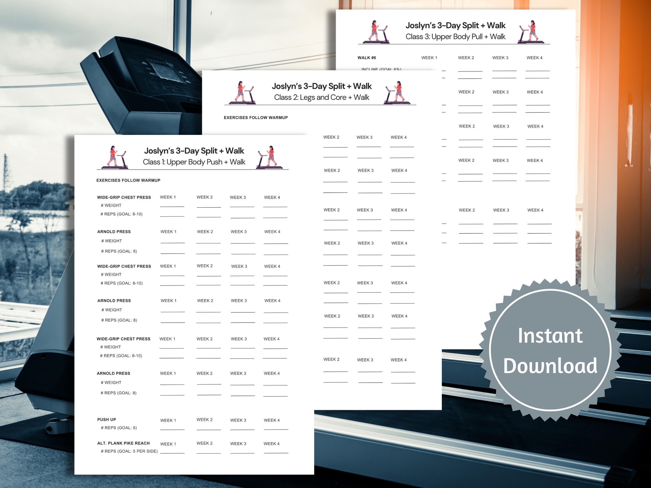 Peloton Workout Tracker: Joslyn Thompson Rule 3-Day Split + Walk (PDF Download)