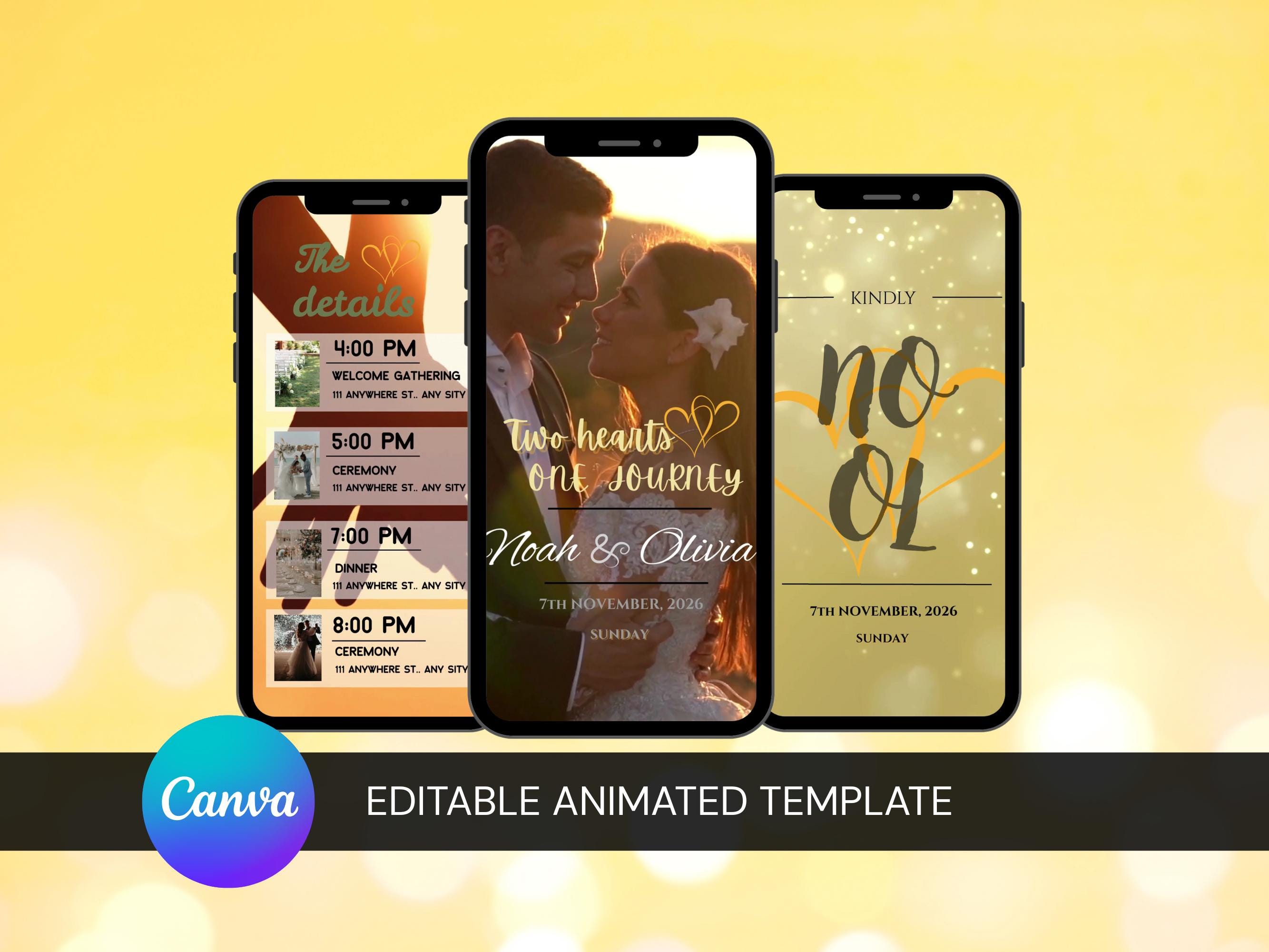 Animated Wedding Invitation, Canva editable,  DIY Template Design, Wedding Video Invitation, Premade Digital Wedding Electronic Invite