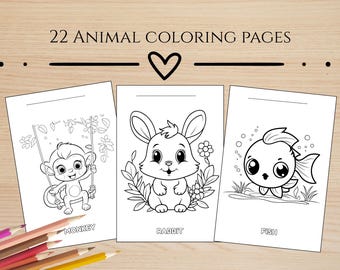 22 Easy Coloring Pages for Kids, Coloring Page Bundle Wall Art, Preschoolers Toddlers Coloring Book, Digital Download Simple Coloring Pages
