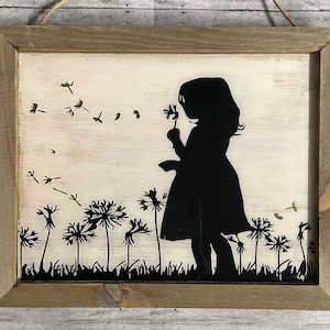 Dandelion Girl Silhouette Wood Wall Art: Gold Accent Decor