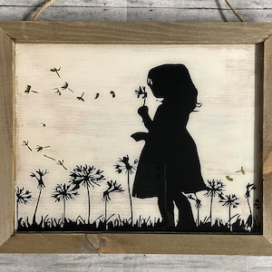 Dandelion girl, girl silhouette, dandelion wall art, dandelion decor, dandelion and girl picture