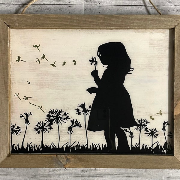 Dandelion Girl Silhouette Wood Wall Art: Gold Accent Decor