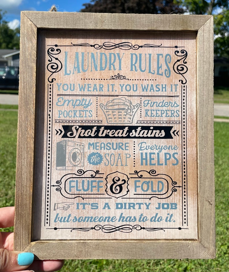 Laundry Room Rules Sign: Slate Blue Wood Decor (8x10x1 Inches) - Etsy