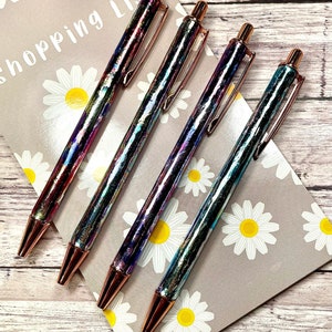 Metallic foil ballpoint pen, retractable and refillable metallic themed pens