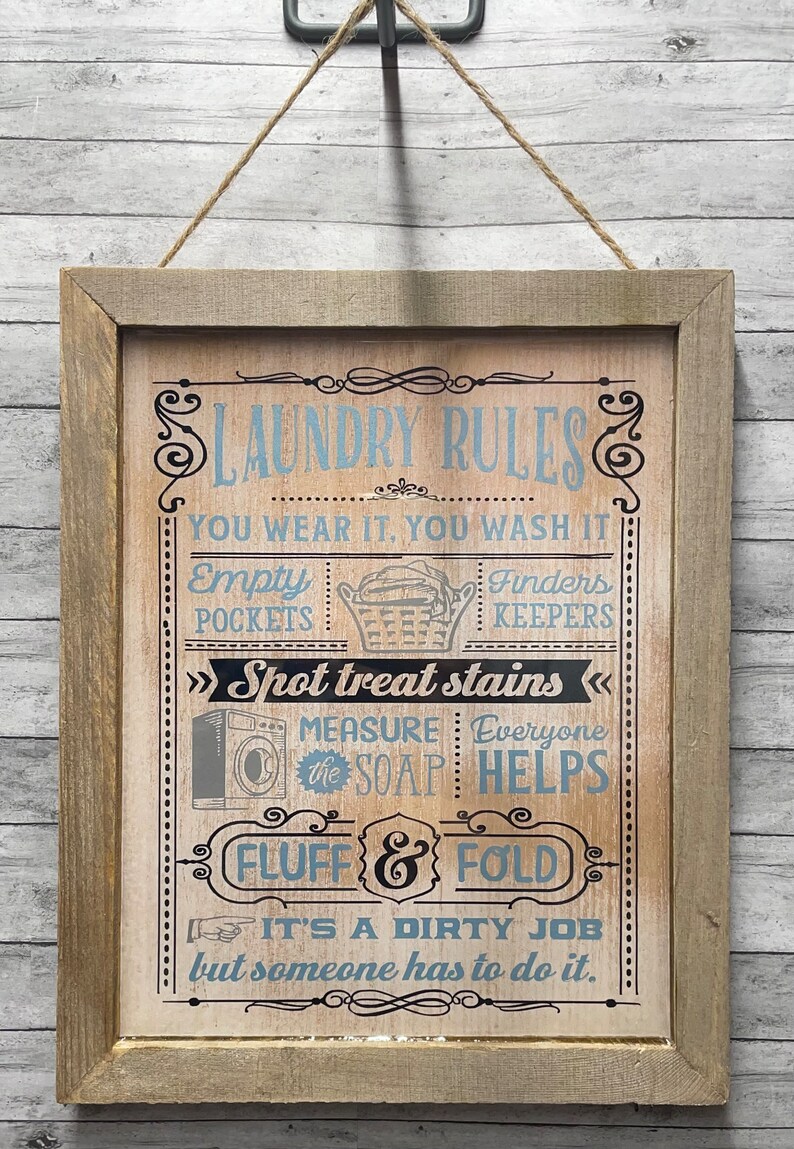 Laundry Room Rules Sign: Slate Blue Wood Decor (8x10x1 Inches) - Etsy