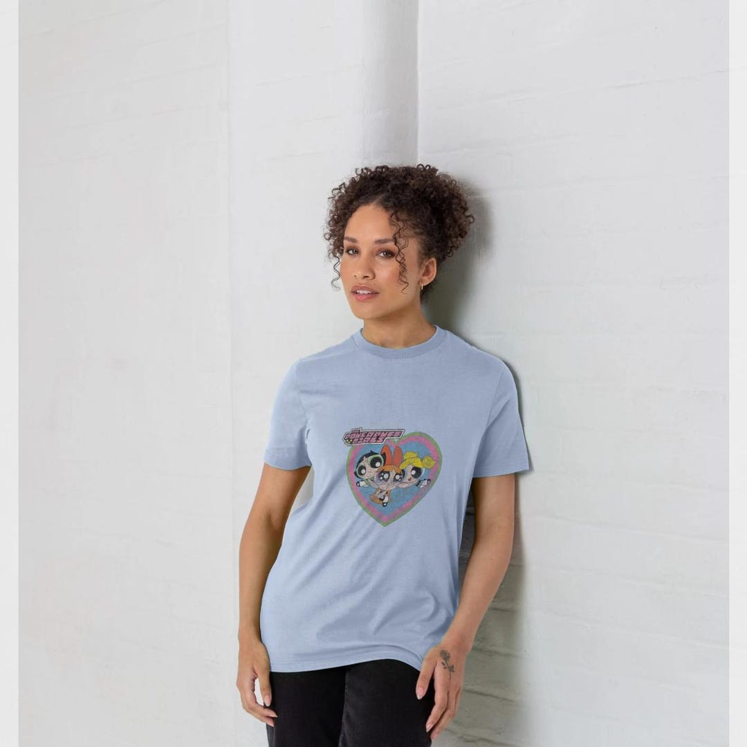 The Powerpuff Girls Faded Heart Light Blue Graphic T-shirt - Etsy UK