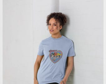 The Powerpuff Girls Faded Heart Light Blue Graphic T-shirt