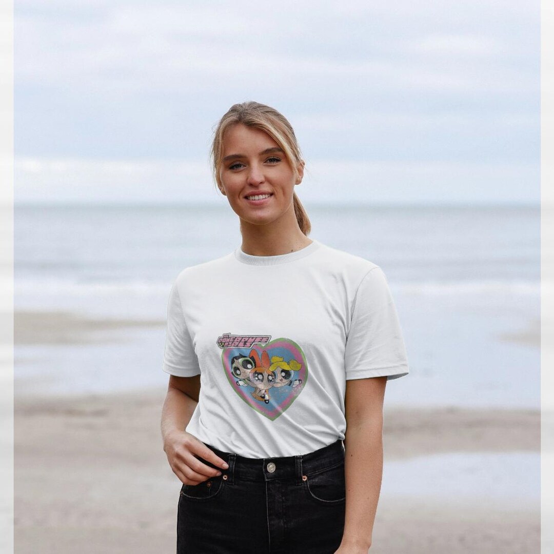 The Powerpuff Girls Faded Heart White Graphic T-shirt - Etsy
