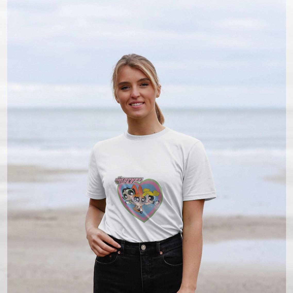 The Powerpuff Girls Faded Heart White Graphic T-shirt - Etsy
