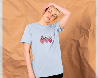 The Powerpuff Girls Official Triple Heart Blue Graphic T-shirt