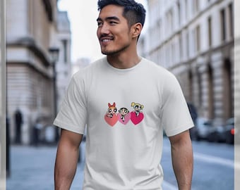 The Powerpuff Girls Official Triple Heart White Graphic T-shirt