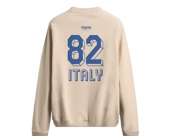 Sudadera italiana de 1982 con estampado de avena y herencia futbolística.