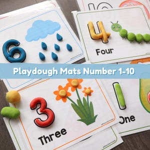 Playdough-nummermatten 1-10 afdrukbaar | Telactiviteit voor peuters | Voorschoolse wiskunde | Fijne motoriek | Thuisonderwijs pdf | Zintuiglijk