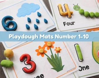 Playdough Number Mats 1-10 Printable | Counting Activity for Toddlers | Preschool Math | Fine Motor Skills | Homeschool PDF | Sensory