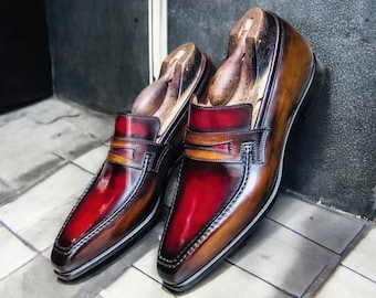 Buy New Men Elegant Tan Brown Shaded Leather Slip On Moccasin Shoes.