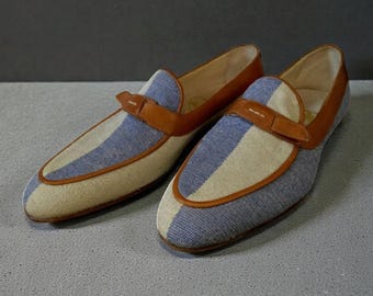 Buy New Men Stylish Two Tone Fabric Slip On Moccasin Dress Up Shoes.