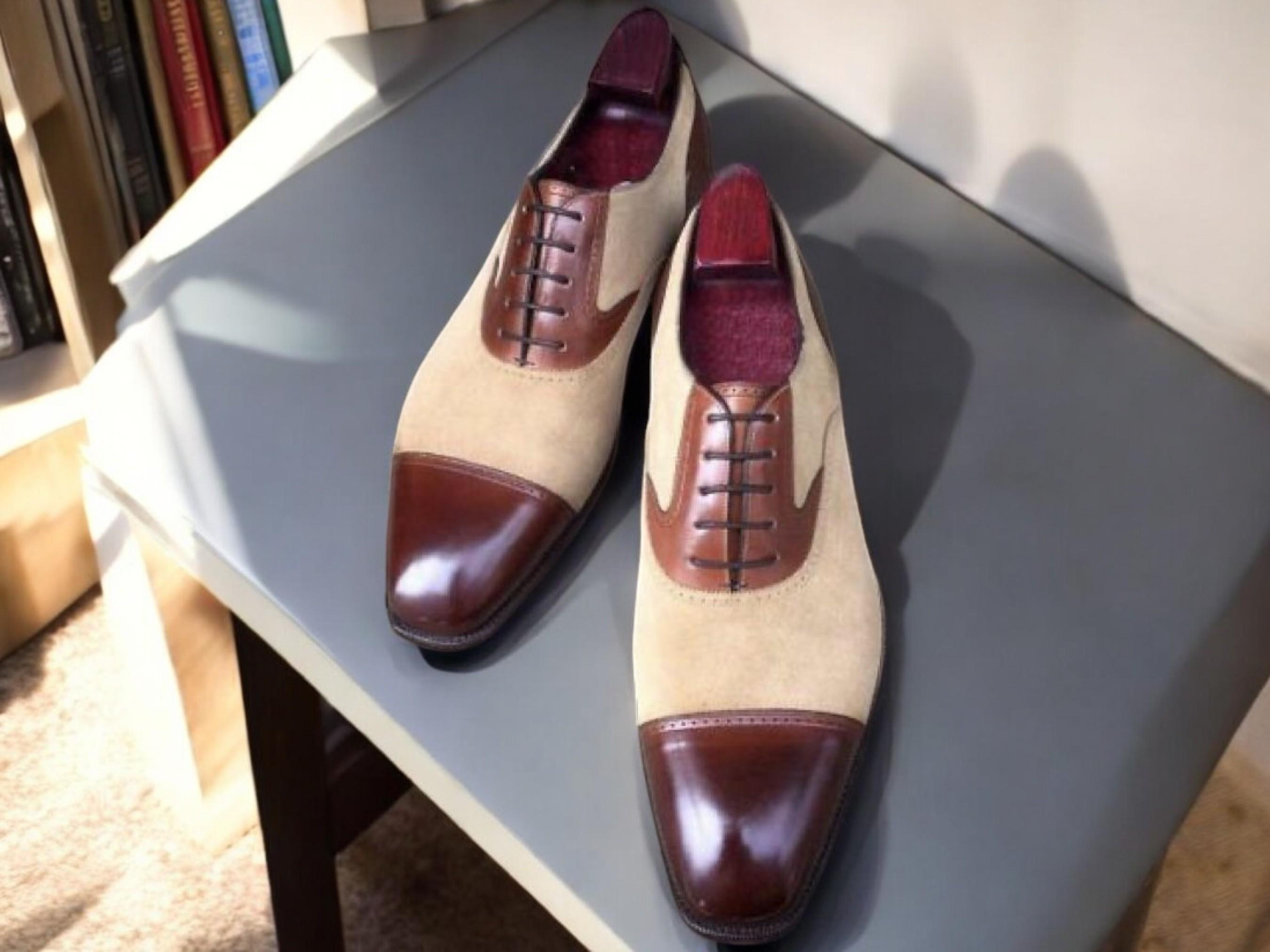 Debut Cream and Brown Leather Oxfords Brown & White Spectator Wingtip Oxfords - Two-Tone Leather  main image 4