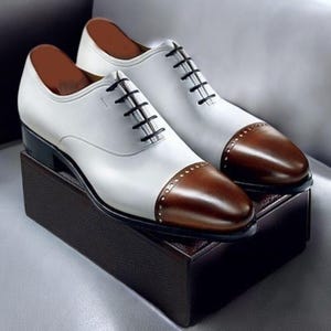 Two-Tone Italian Leather Cap Toe Shoes: Goodyear Welted Formal Oxfords