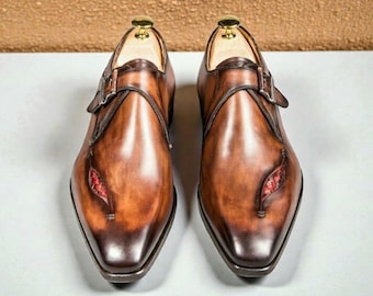 Zapatos de hebilla de cuero italiano hechos a mano: zapatos de vestir con hebilla marrón