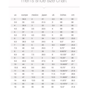 Puede incluir: Tabla de conversi&oacute;n de tallas de zapatos para hombre, con columnas para EE. UU., Europa, M&eacute;xico, Jap&oacute;n, Reino Unido, pulgadas y cm. Las tallas van de EE. UU. 3 a 14, con las medidas correspondientes en pulgadas y cent&iacute;metros.