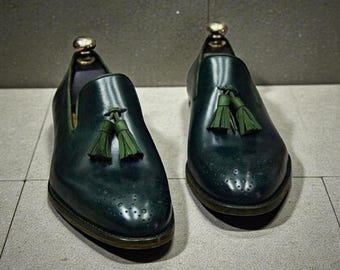 Buy New Men Dark Green Leather Slip On Loafer Tassel Moccasin Shoes.