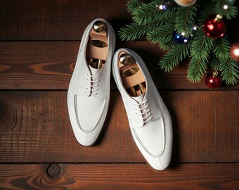 Men's White Leather Derby Dress Shoes: Goodyear Welted Italian Leather