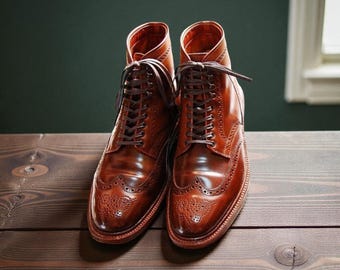 Men's Handmade Elegant Tan Calf Leather Lace Up Wingtip Ankle High Dress Up Boot.