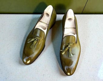 Buy New Men Pure Green Shaded Leather Slip On Tassel Moccasin Shoes.