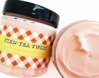 Iced Tea Twist Lotion, Goat Milk Hand and Body Lotion, Cream, Moisturizer, Lemon, Orange, Sweet Tea
