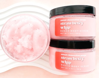 Strawberry Body Scrub, Sugar Scrub, Exfoliating Scrub, Strawberry Vanilla Buttercream, Caramel, Rhubarb