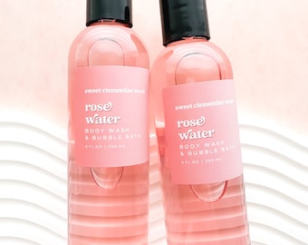 Rose Water Body Wash, Bubble Bath, Shower Gel, Liquid Soap