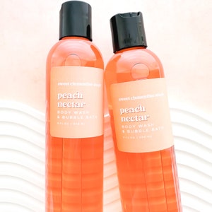 Peach Nectar Body Wash, Shower Gel, Bubble Bath, Liquid Soap, Hand Soap, Juicy Peach, Apple, Floral