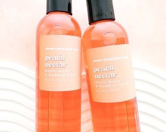 Peach Nectar Body Wash, Shower Gel, Bubble Bath, Liquid Soap, Hand Soap, Juicy Peach, Apple, Floral