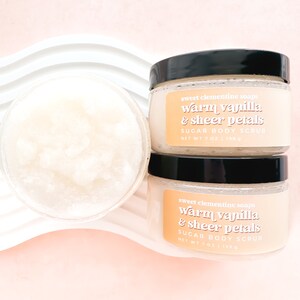 Body Scrub, Warm Vanilla and Sheer Petals, Sugar Scrub, Hand Scrub, Foot Scrub, Exfoliating Scrub, Warm Vanilla Sugar