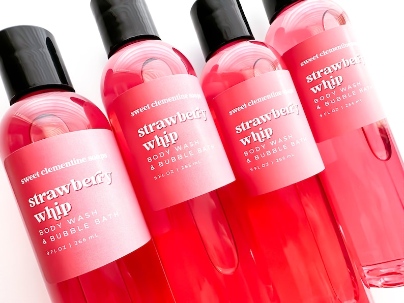 Strawberry Body Wash, Shower Gel, Bubble Bath, Liquid Soap, Strawberry Vanilla Buttercream, Body Care image 3