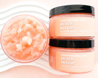 Peach Nectar Sugar Body Scrub, Body Polish, Exfoliating Scrub, Juicy Peach, Floral Apple, 7oz