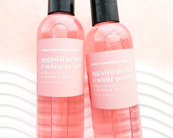 Body Wash, Sugared Peony and White Peach, Shower Gel, Bubble Bath, Liquid Soap