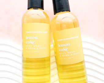 Lemon Cake Body Wash, Shower Gel, Bubble Bath, Liquid Soap, Hand Soap