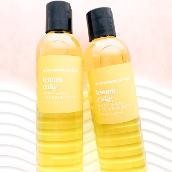 Lemon Cake Body Wash, Shower Gel, Bubble Bath, Liquid Soap, Hand Soap