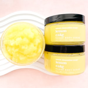 Lemon Cake Body Scrub, Sugar Scrub, Hand Scrub, Foot Scrub, Body Polish, Lemon, Mandarin, Sugar, Vanilla, 7oz