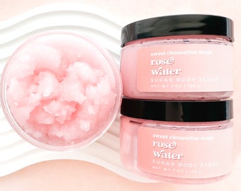 Rosewater Sugar Scrub, Body Scrub, Rose Water Scrub, Exfoliating Scrub, 7oz