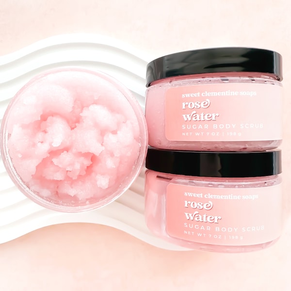 Rosewater Sugar Scrub, Body Scrub, Rose Water Scrub, Exfoliating Scrub, 7oz