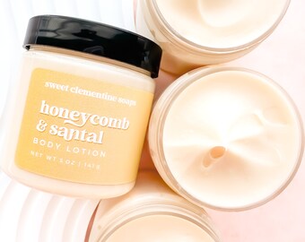 Body Butter Lotion, Honeycomb Santal, Moisturizing Shea and Aloe Lotion, Honey Lotion