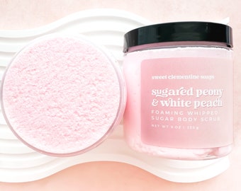 Sugared Peony and White Peach Whipped Sugar Scrub, Sugar Whipped Soap Scrub