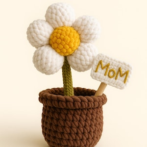 Wzór szydełkowy na Dzień Matki – Pluszowa doniczka z kwiatkiem stokrotka Amigurumi – Prezent DIY dla mamy – Łatwy samouczek szydełkowania w formacie PDF
