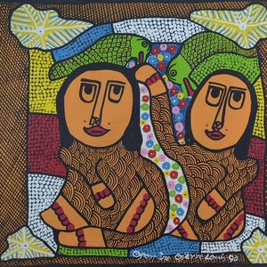 Original signed folk art painting from the island of Haiti &quot;Ayiti&quot; PP Louis