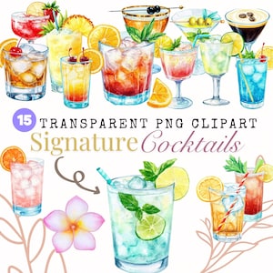 Signature cocktailillustraties | Transparant png-bestand | 300 dpi hoge resolutie | Digitale afbeeldingen voor commercieel gebruik