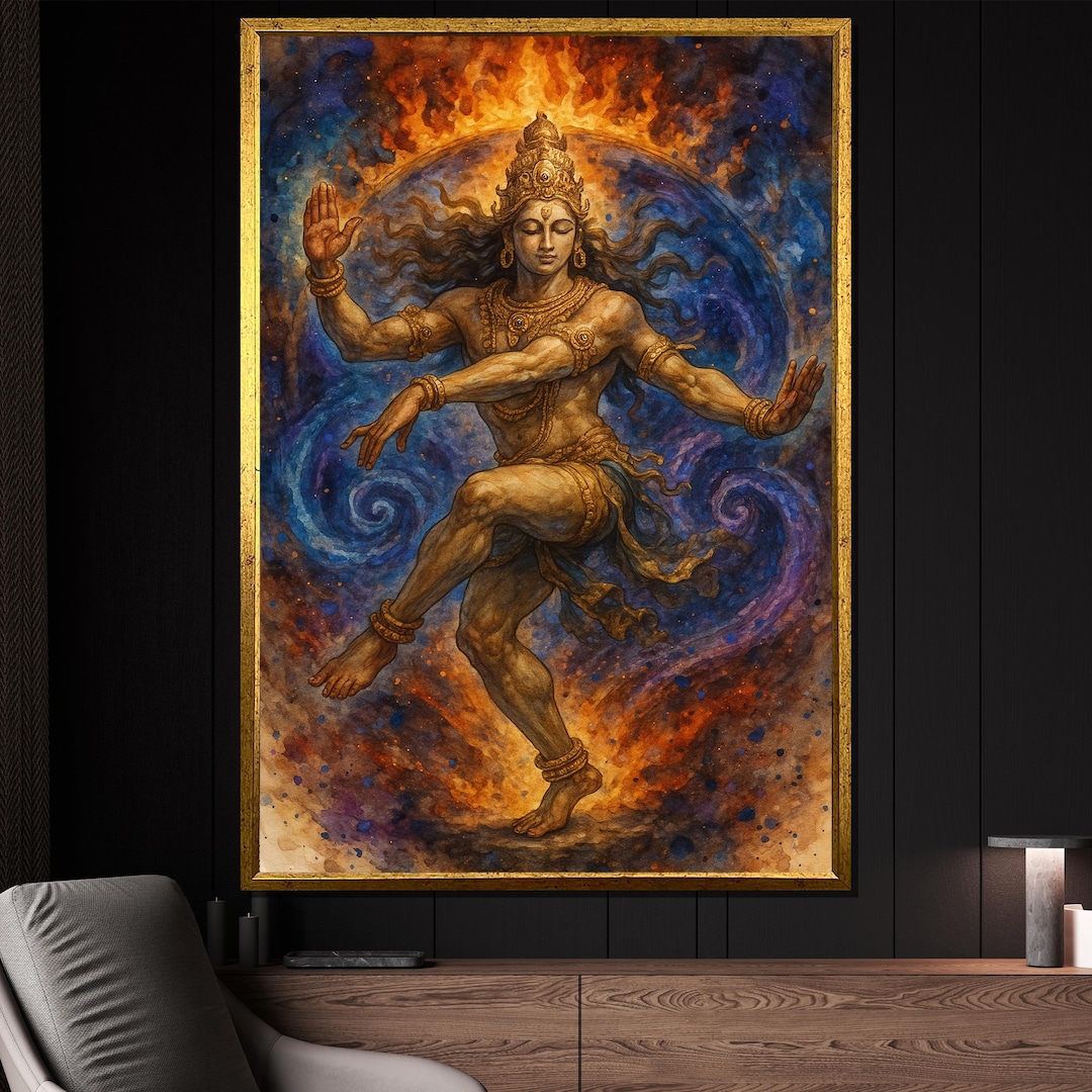 Epic Cosmic Nataraja Shiva in Divine Tandava Dance Amidst Flaming Halo ...